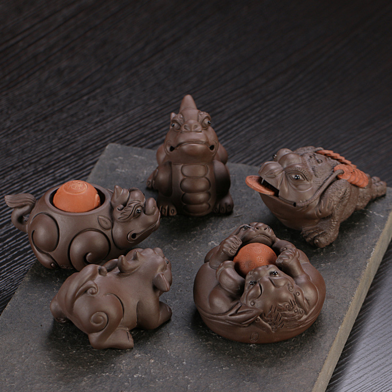 紫砂茶宠茶具摆件 功夫茶具配件 时来运转 财源滚滚 招财金蟾貔貅|ms
