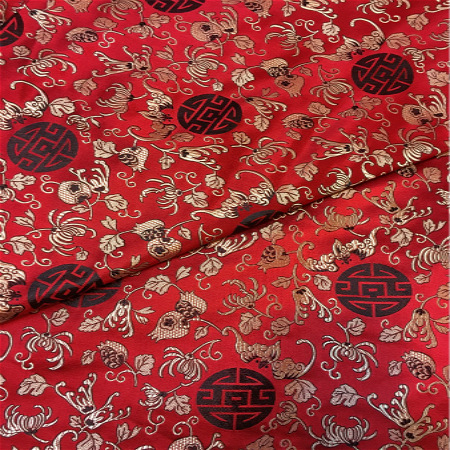 仿三五织锦缎绸缎面料 红木家具坐垫抱枕桌布布料 石榴花 宽75CM