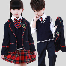 幼儿园园服春秋装中小学生校服儿童班服英伦风西服套装衬衫毛背心