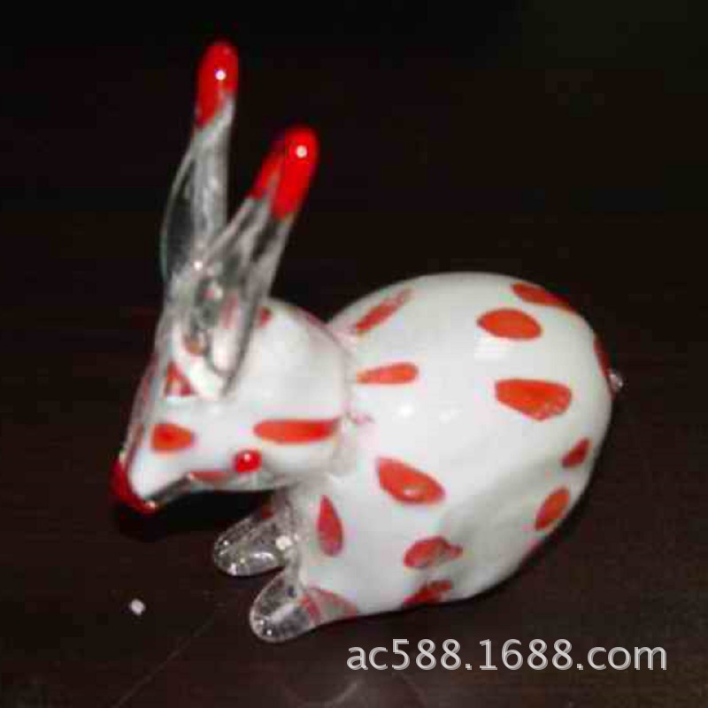 玻璃动物彩色琉璃水晶公仔招财猫卡通动物手工玉兔轻奢创意摆件