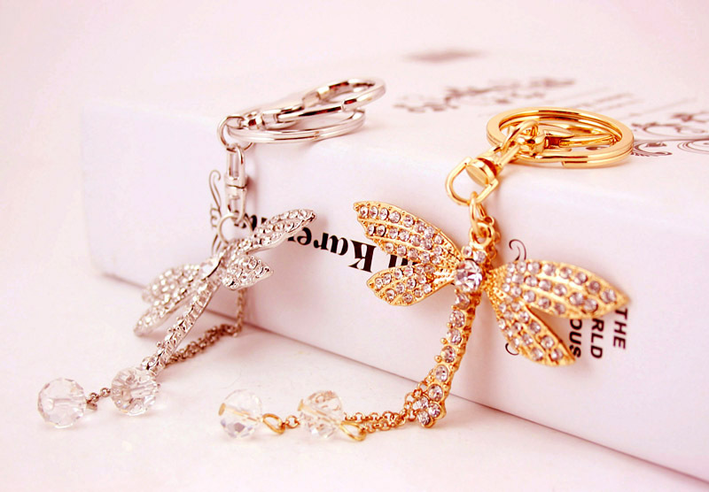 26g Weight Alloy, Metal Material Animal Pattern Unisex Gender Gold, Silver Color Creative Crystal Diamond Dragonfly Keychain 1