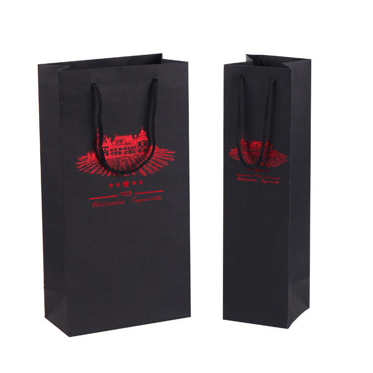 烫金加厚手提红酒袋纸袋单支礼品袋牛皮纸包装袋纸手提袋印刷婚庆