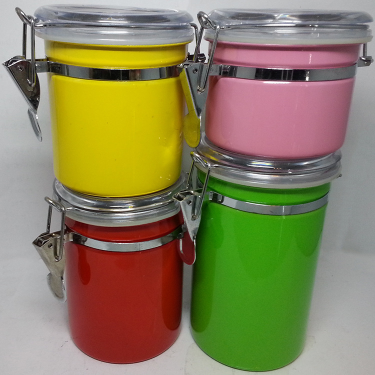 Factory direct sales of 5-inch stainless steel fresh-keeping cans, four-piece set, household tea, dried fruits, grains and cereals, colored sealed cans detail image 5