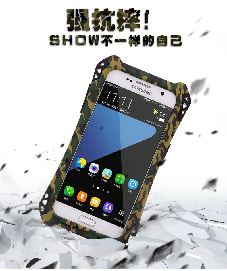 R-Just Amira Heavy Duty Dirtproof Shockproof Rainproof Aluminum Metal Bumper Carbon Fiber Back Cover Case for Samsung Galaxy S7 G9300/ S7 Edge G9350