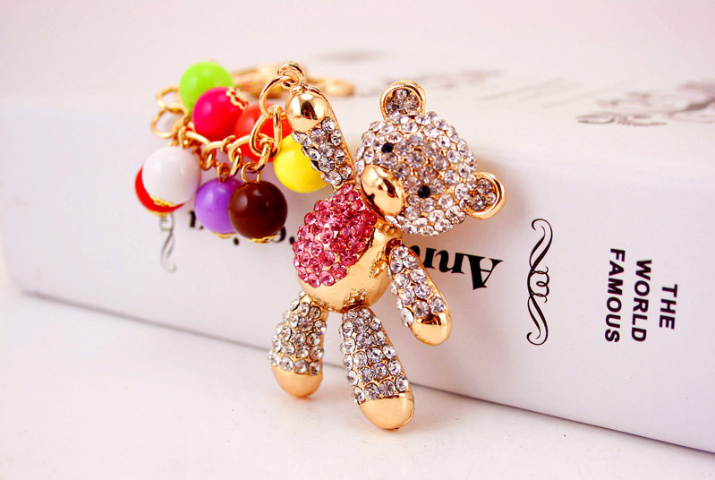 49g Weight Travel Occasion Alloy, Metal Material Doll Pattern Unisex Gender Pink, Purple, Red, Blue, Peach Color Korean  Creative Cute Diamond Cartoon Bear Car Keychain 3