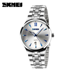 SKMEI New Fashion Classic Men's Steel Strap Calendar Waterproof Sports Watch, Simple Business Quartz Watch