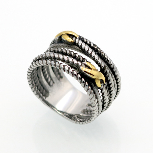 Euro-American Titanium Steel Women's Ring with Twisted Wire Gold Infinite Symbol Retro Finger Ring Wide Version Cross Ring