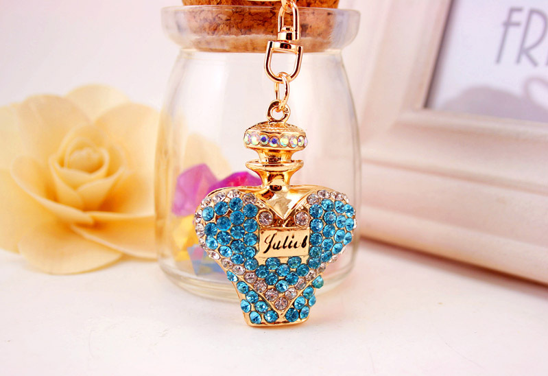 41g Weight Alloy, Metal Material Animal Pattern Unisex Gender Pink, Purple, Blue, Peach Color Crystal Diamond Perfume Bottle Women's Car Keychain 12