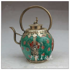 白铜瓷壶摆件 仿古包瓷酒壶 茶壶古玩收藏品家居装饰工艺礼品摆件