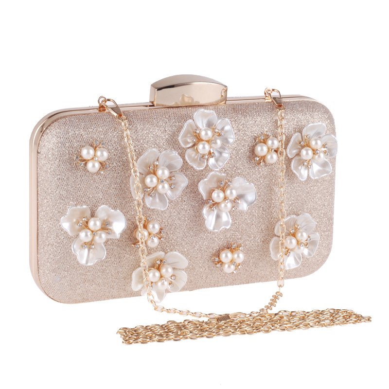 Bag New Dinner Clutch Bag Fashion Flower Pearl Women's Diagonal Package display picture 2