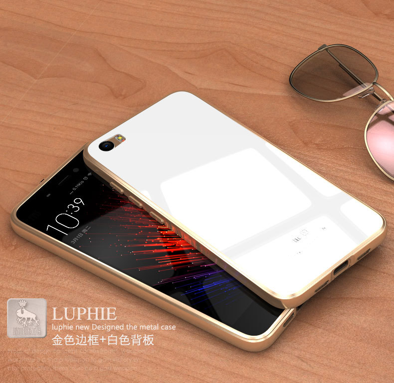 Luphie Aircraft Aluminum Metal Frame 9H Tempered Glass Back Cover Case for Xiaomi Mi 5