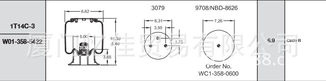 FIRESTONE气动隔振器 W01-358-5422 空气弹簧 橡胶减震弹簧