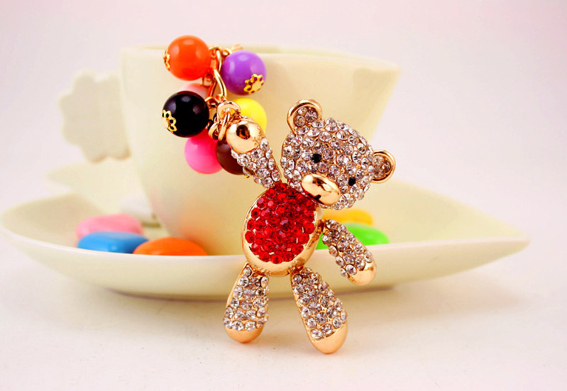 49g Weight Travel Occasion Alloy, Metal Material Doll Pattern Unisex Gender Pink, Purple, Red, Blue, Peach Color Korean  Creative Cute Diamond Cartoon Bear Car Keychain 12