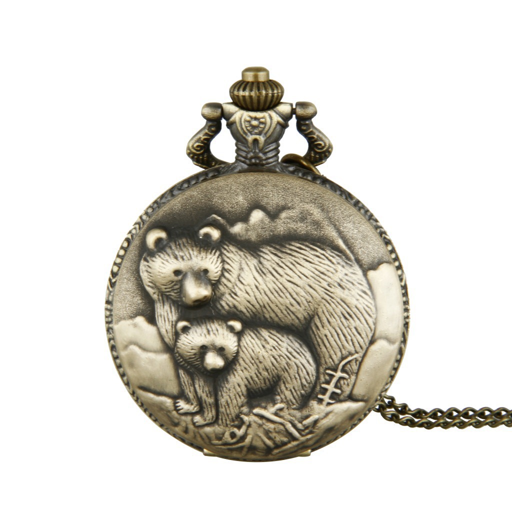 Large bronze double mother and child pocket watch manufacturers wholesale retro mother and child Bear pocket watch foreign trade nostalgic 8097
