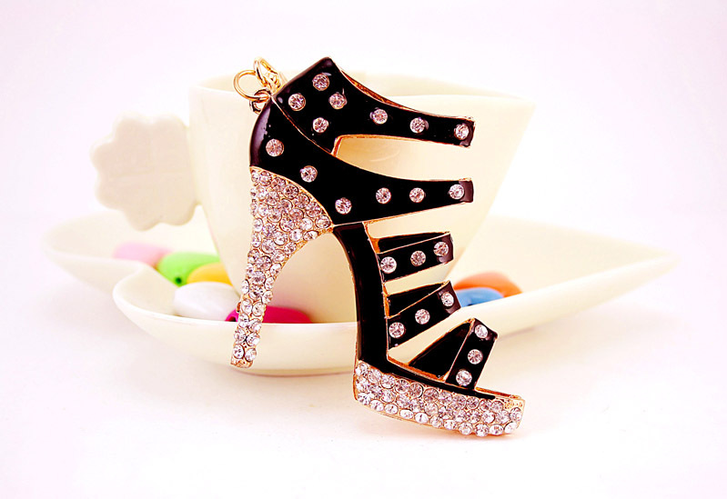 60g Weight Alloy, Metal Material Constellation Pattern Unisex Gender Rose Red, Red, Blue, Black Color Creative Cute Diamond-studded Ladies Oversized High Heels Keychain 9