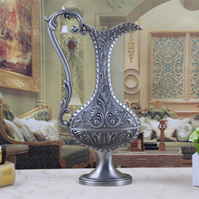锌合金欧式复古提手花瓶创意经典花器家居办公室装饰摆件批发