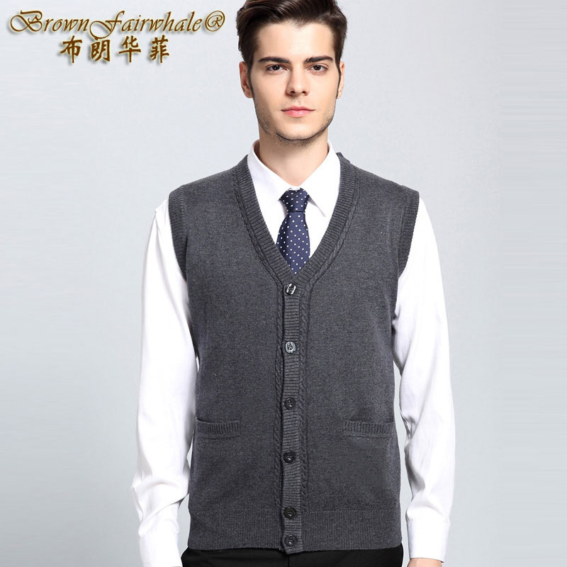 Winter Men Men&#39;s sweaters Cashmere Wool vest waistcoat sweater V-neck Vest Cardigan Solid business affairs
