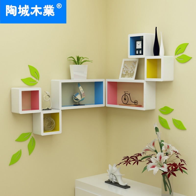 牆上置物架免打孔創意格子臥室客廳電視背景牆裝飾架壁挂牆面隔板