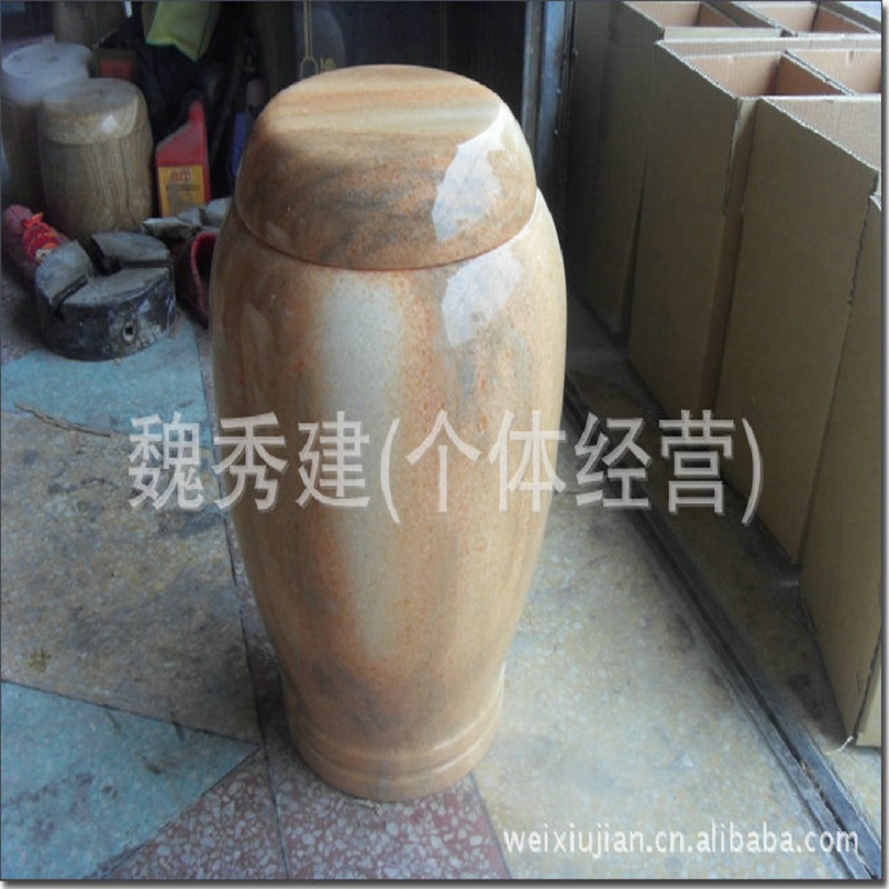 厂家供应晚霞红石料工艺品骨灰盅