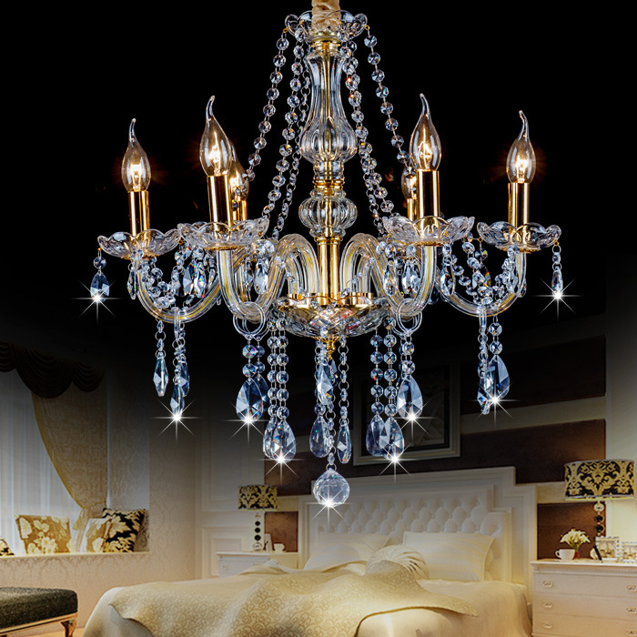 Золотая прозрачная подвеска из кварца, люстра, свеча, глянцевый светильник для гостиной, европейский стиль