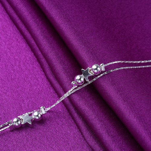 Multi-layer double-layer silver anklet Japanese and Korean fashion double bead clip star summer girls silver jewelry bracelet factory wholesale