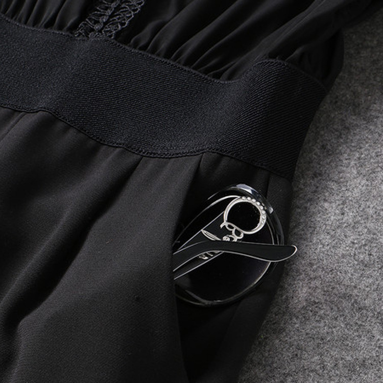 韩版黑色V领蕾丝短袖高腰修身拼接连体裤女一件代发女装免费代理
