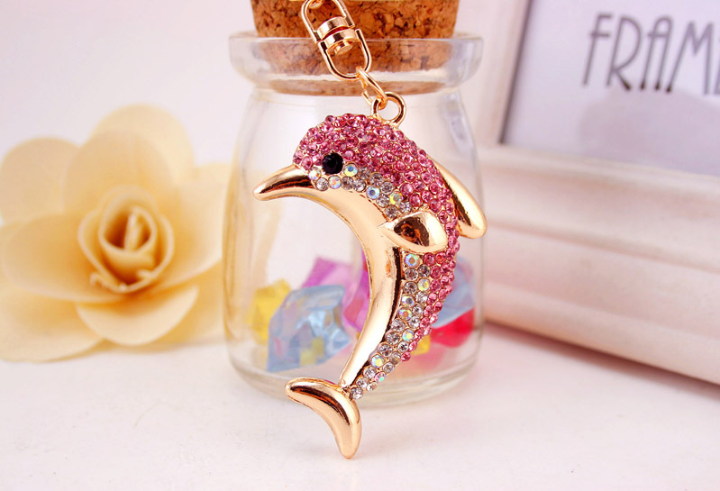 Fashion Rhinestone Cute Dolphin Metal Ocean Ladies Bag Accessories Car Keychain Pendant display picture 7