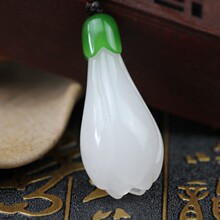 玉器工艺品  康瓦石吊坠媲美羊脂白玉级玉兰花女款毛衣链挂件