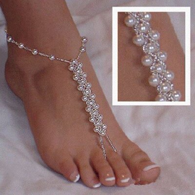 Europe and America Cross border Jewelry Retro Pearl Elastic force Mittens Sandy beach Anklet summer Barefoot Shoes Bridesmaid gift