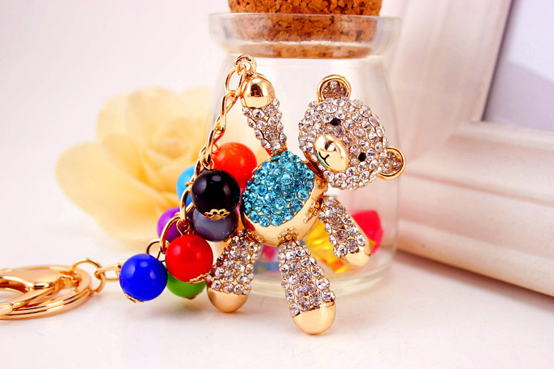 49g Weight Travel Occasion Alloy, Metal Material Doll Pattern Unisex Gender Pink, Purple, Red, Blue, Peach Color Korean  Creative Cute Diamond Cartoon Bear Car Keychain 14