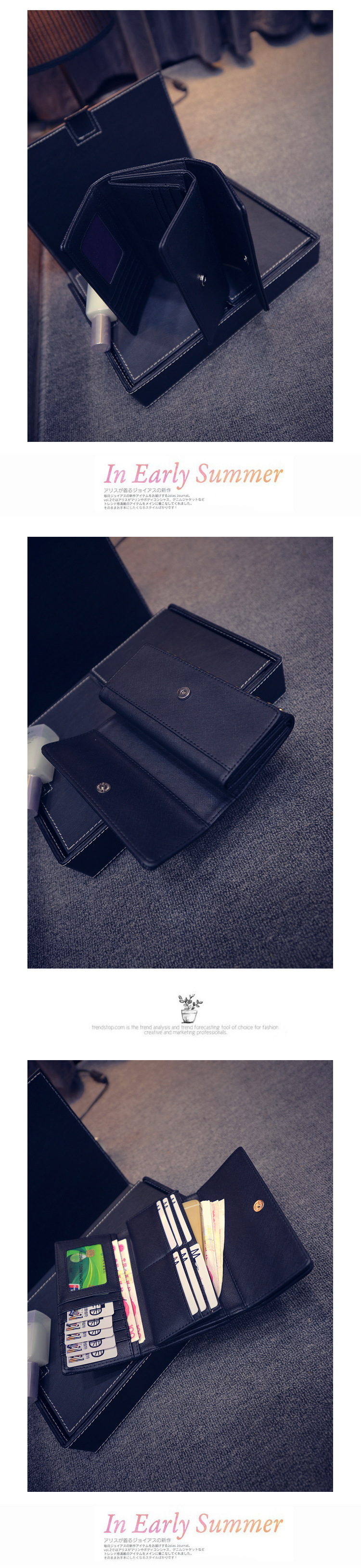 191g Weight Synthetic Leather Lining Material Flip Cover Closure Type Business Occasion Pu Leather Material Solid Color Pattern Women'S Gender Fashion Style Square Shape Grey, Black Color New Punk Style Fashion  Long Double Cover Wallet 9