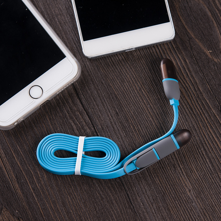 吊蓝线多功能安卓充电线 micro usb两用数据线 一拖二数据充电线|ms