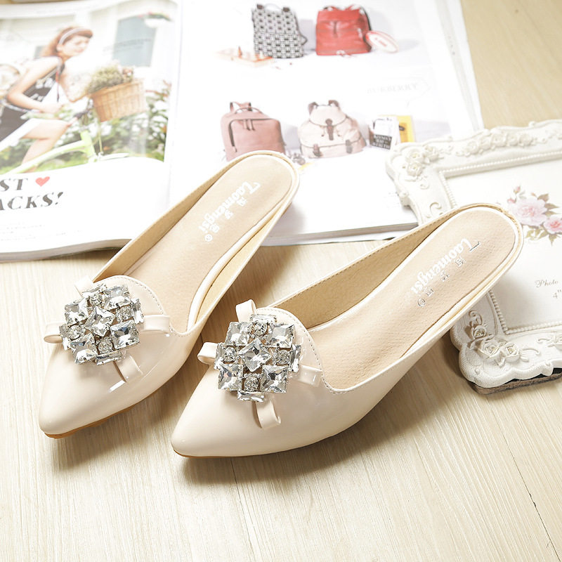 Dép sandal nữ bít mũi nhọn đính đá, đế bằng — A1-8 Màu mơ, Màu hồng A1-8, Màu tím A1-8, Màu đen A1-8 chi tiết 30