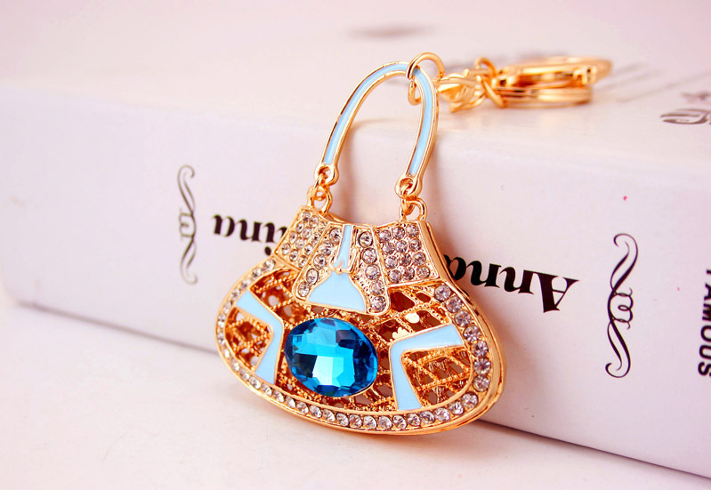 44g Weight Alloy, Metal Material Unisex Gender Pink, Red, Blue, Black Color Fashion Crystal Rhinestone New Satchel Bag  Key Chain 4