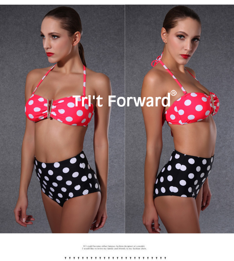 外贸泳衣女欧美时尚性感高腰波点比基尼bikini两件套泳装    1616详情5