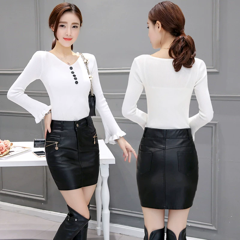 Новая Женская южнокорейская светская приталенная юбка из искусственной кожи с высокой талией и водой для стирки, кожаная юбка, Антибликовая кожаная юбка на бедрах, юбка