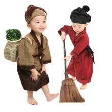 才子中国风男童古装汉服药童书童演出服儿童摄影服装拍照棉麻衣服