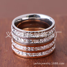 满圈钻单排钻钛钢玫瑰金戒指 微镶方钻石女指环彩金饰品 促销价