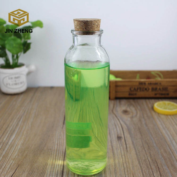 直筒型卡口木塞泡茶瓶 透明玻璃果汁瓶饮料瓶     现货供应批发