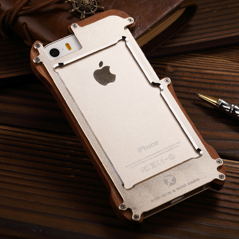 R-Just Light Slim Timber Aluminum Metal Wood Bumper Case Cover for Apple iPhone 5S/5/SE