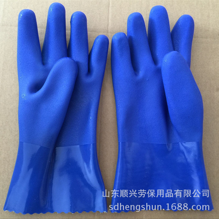 批发浸砂蓝色砂面pvc手套劳保防寒保暖手套劳保PVC劳保手套