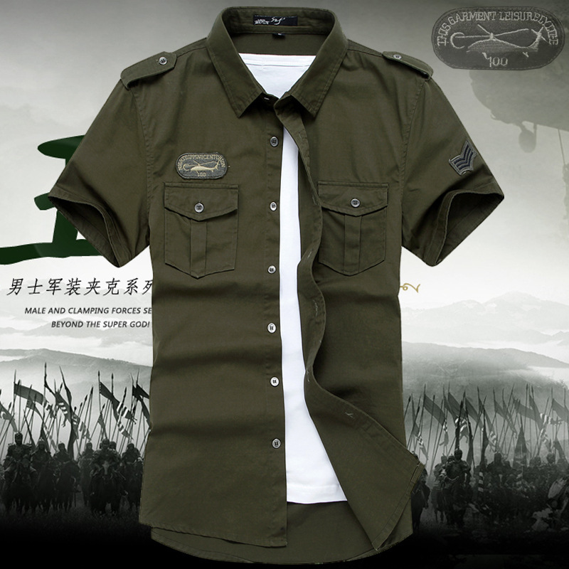 Step into Aliexpress Air Force One Summer Men's Shirt Short Sleeve Men's Military Shirt Men's Amazon Foreign Trade