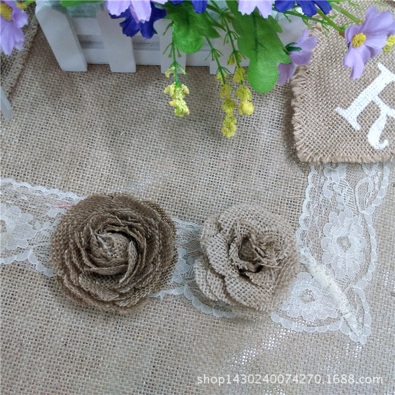 6公分手工麻片玫瑰花苞 礼盒装饰 婚庆手捧花花朵 麻布花