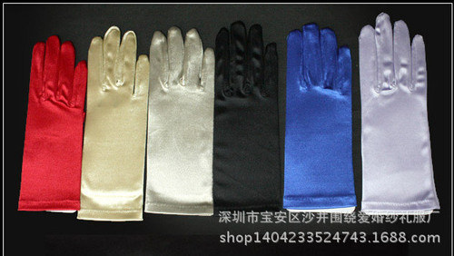 Wholesale short satin plate plain gloves hotel waiter sexy etiquette banquet performance gloves multi-color factory price