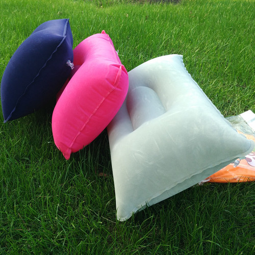 Wholesale outdoor PVC pillow, travel camping thick flocked rectangular inflatable pillow, nap companion square pillow