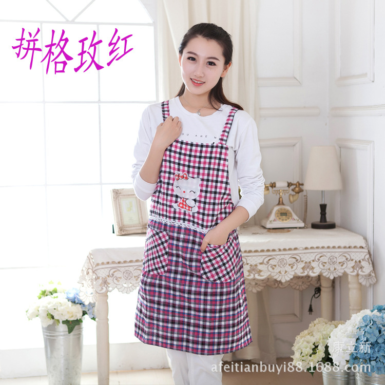 拼格围裙 玫红5