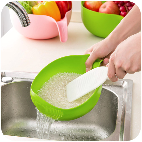 Self-produced and sold Colorful Kitchen Drain Basket Rice Basin Plastic Vegetable Wash Basin Thick-handled Rice Sieve Rice Washer