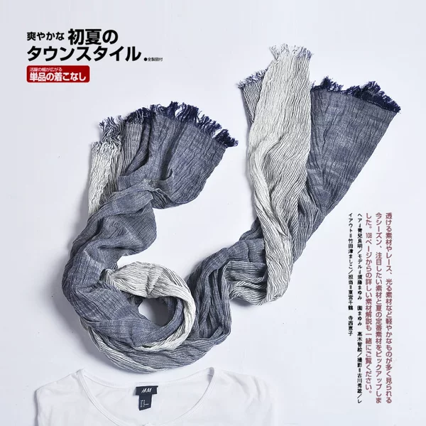 New Mori Style Japanese Style Cotton and Linen Scarf Women's Artistic Stripe Stitching Large Shawl Korean Style Mixed Color Thin Scarf Fashionable Scarf