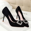 European and American style women’s shoes thin heel， high heel， shallow mouth， suede， slim， slim， pointed， buckle， water