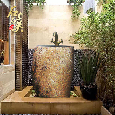 天然鹅卵石台上盆石头台盆洗手盆脸盆一体盆大盆古色古香